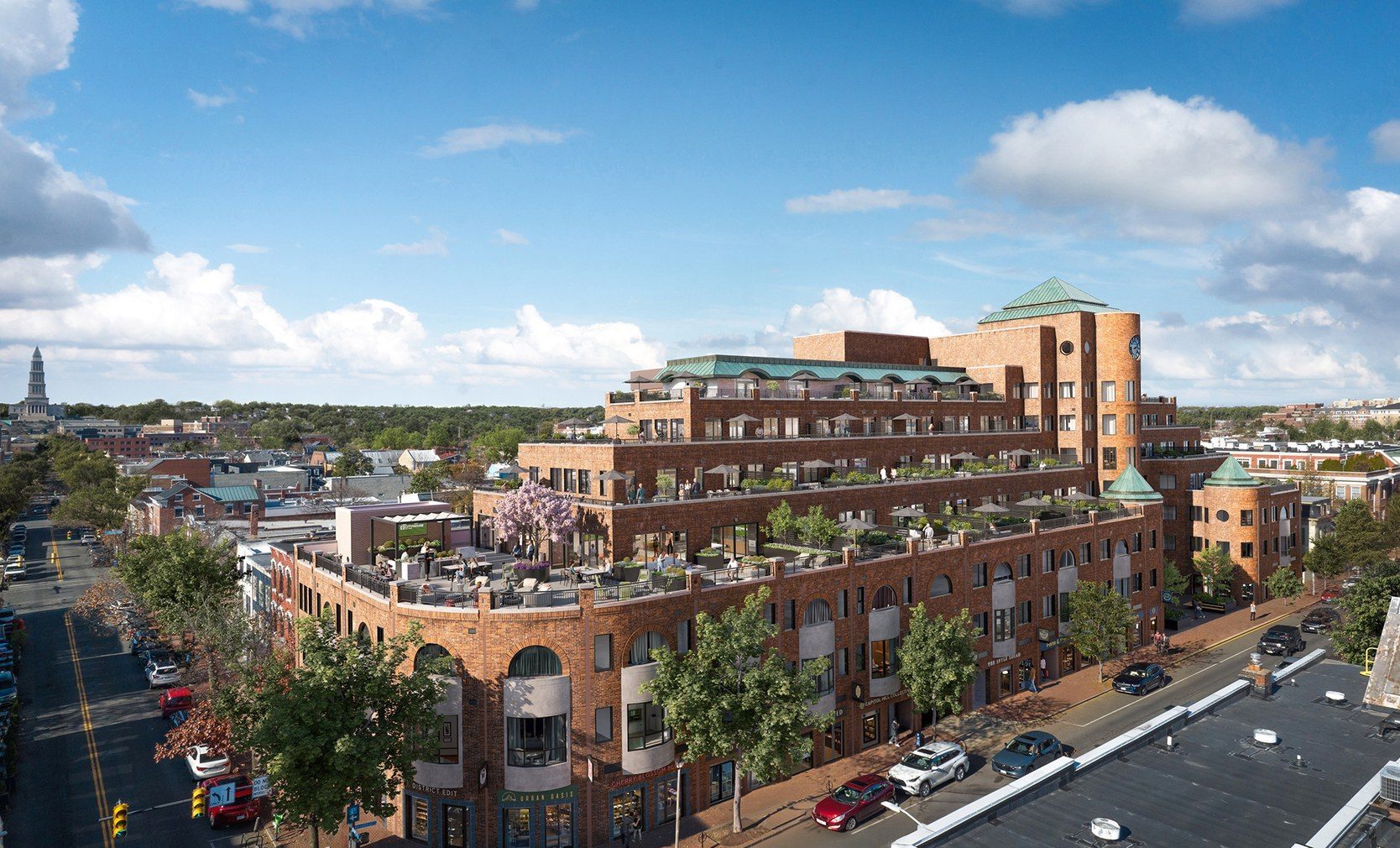 Aerial view of CityHouse Old Town on King Street, Alexandria, VA