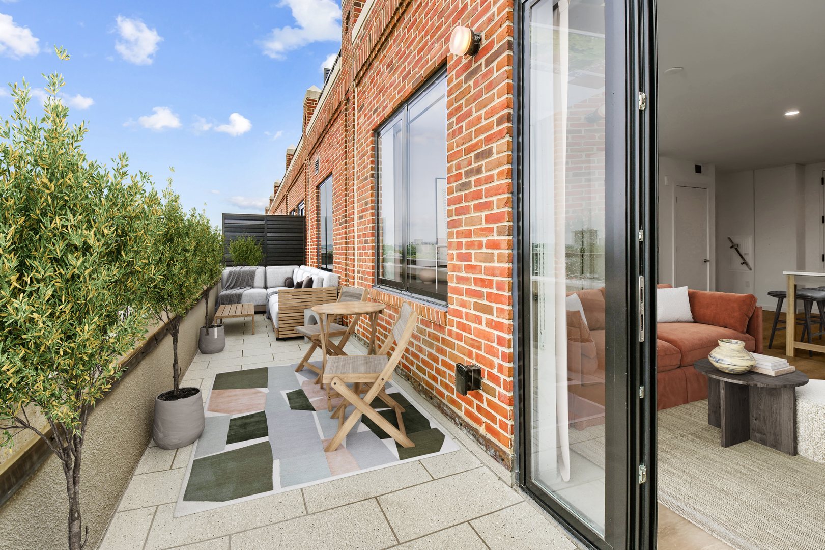 Private terrace of a CityHouse Old Town luxury apartment in Alexandria, VA